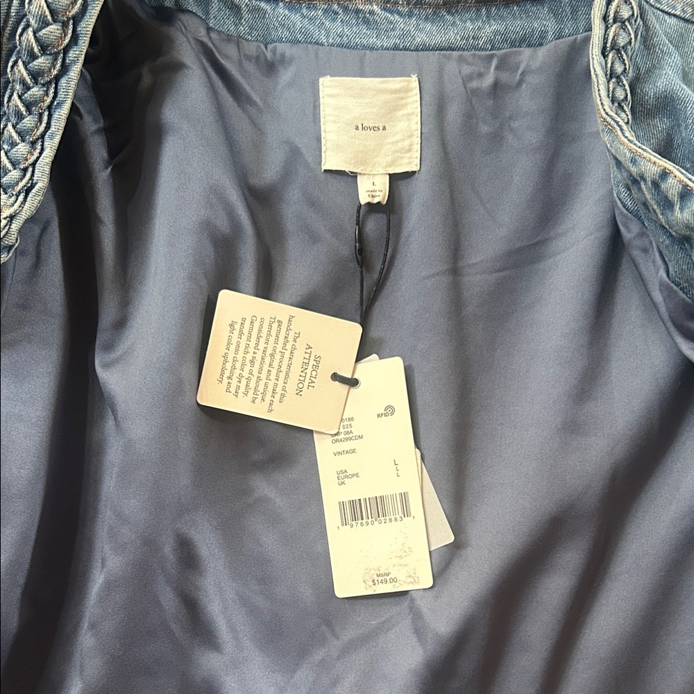 Women's Blue Denim Jacket with Braided Trim - Picture 3 of 3